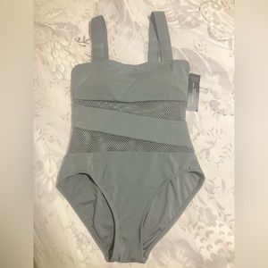 Carmen Marc Valvo Swimsuit Palm Green Mesh One Piece Bathing Suit Swim 8